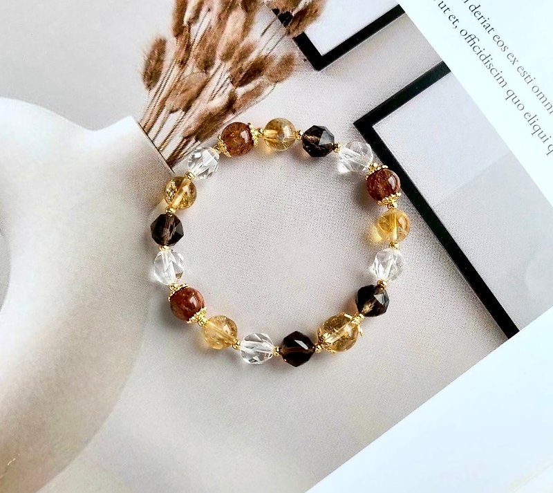 North Africa Morocco//Black gold super, citrine, citrine, white crystal to attract wealth 14k gold-filled accessories - สร้อยข้อมือ - คริสตัล สีนำ้ตาล