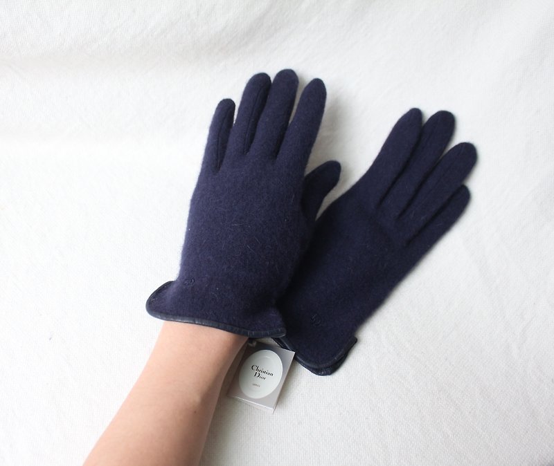 FOAK vintage/new in stock/Christian Dior navy wool gloves - ถุงมือ - ขนแกะ 