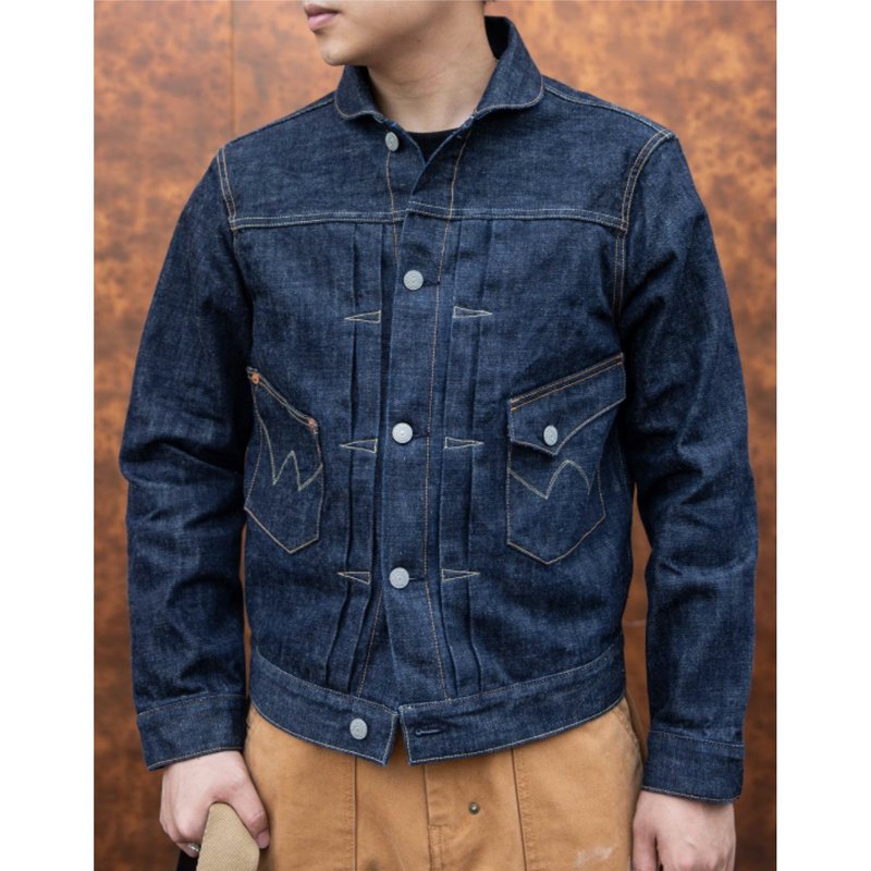 酸化牛王 西部牛仔外套 青果領 巴黎扣 赤耳丹寧 舊化 Time-Repro - 男夾克/外套 - 棉．麻 藍色