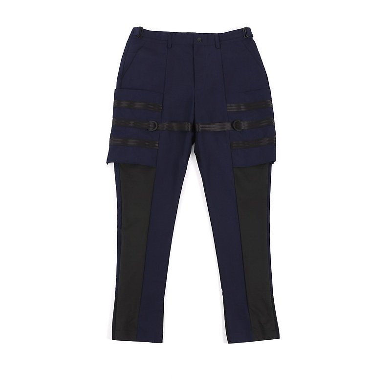 Clash functional double trousers (blue and black) - กางเกงขายาว - ผ้าฝ้าย/ผ้าลินิน สีน้ำเงิน