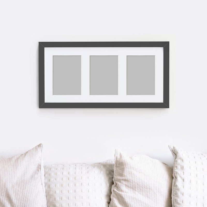 3 frame, photo frame (21x45) cm black. white. log - กรอบรูป - ไม้ สีดำ