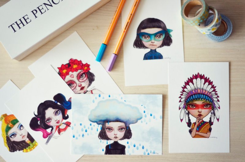 Kiddodog Postcards - weirdo girls set! Set of 6 postcards - 卡片/明信片 - 紙 白色