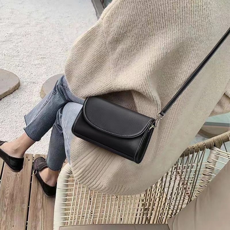 Genuine leather small square bag women's side bag crossbody bag light luxury high-end genuine leather bags gifts - Messenger Bags & Sling Bags - Genuine Leather Black