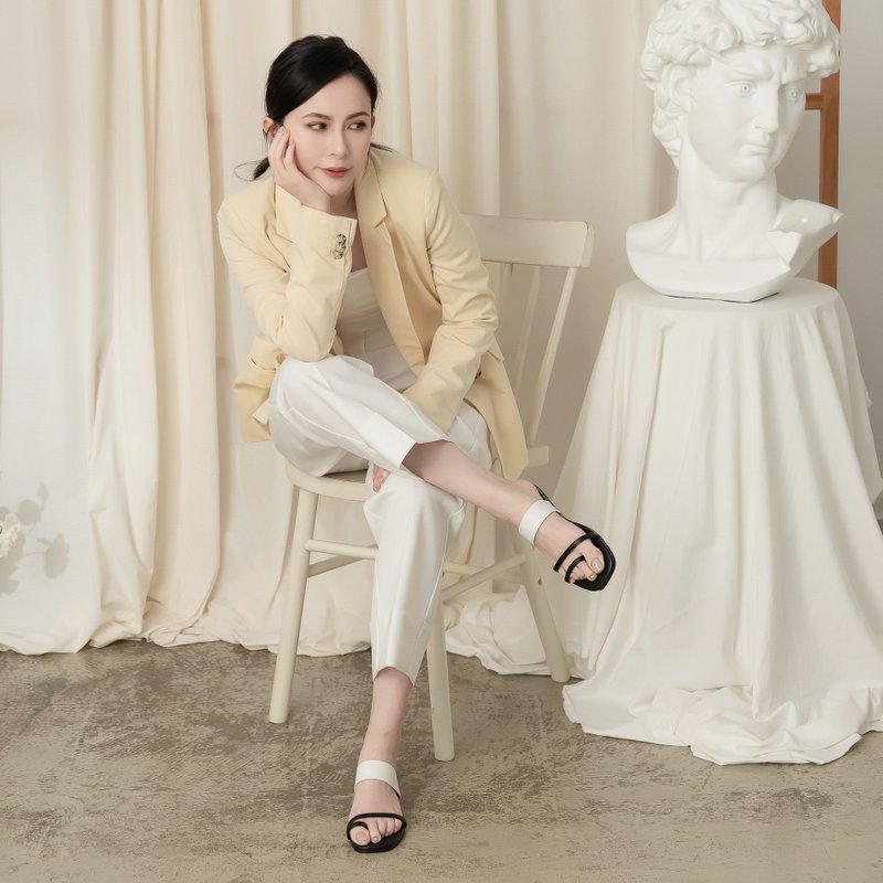 【I called Love】MITアシンメトリーデザインフラットサンダル - サンダル - 合皮 ブラック