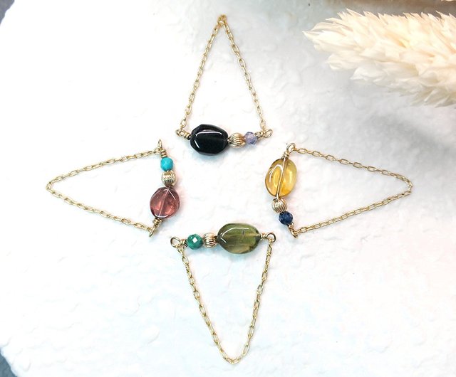 VIIART。はちみつ。マルチカラートルマリン宝石14KGF和風の