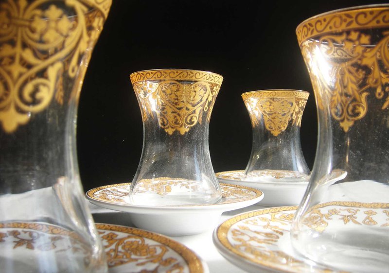 【老時光 OLD-TIME】早期二手土耳其玻璃茶具組(6杯6盤為一組) - 擺飾/家飾品 - 其他材質 