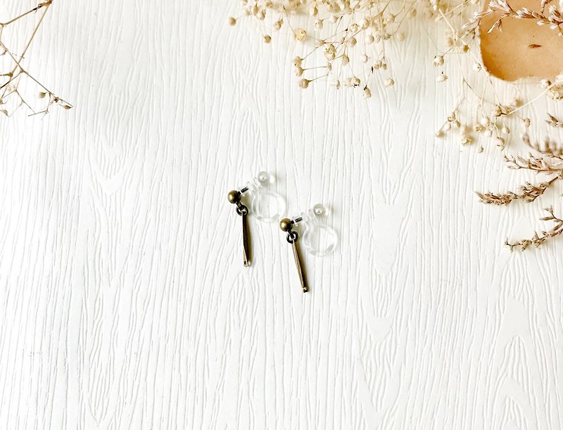 Personalized Needle Earrings-Single Side // Rubber Clip - Earrings & Clip-ons - Other Metals Brown