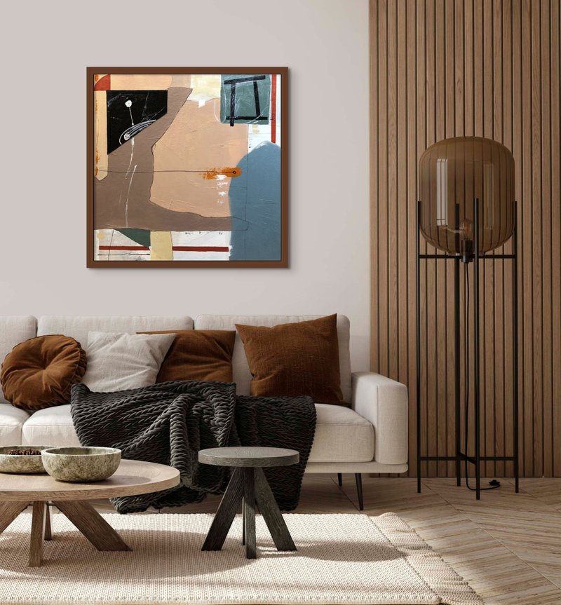 オリジナルの大型キャンバスアート、金箔画、大型ウォールアート、テクスチャーアート - ウォールデコ・壁紙 - コットン・麻 オレンジ