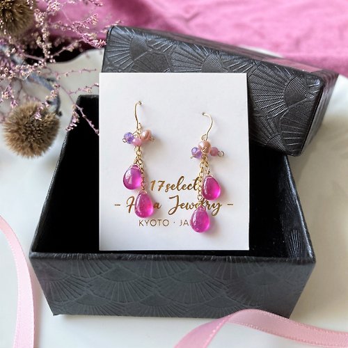 17select -Hina Jewelry- 14KGF 粉紅藍寶石 短耳環 / 情人節 / 耳夾