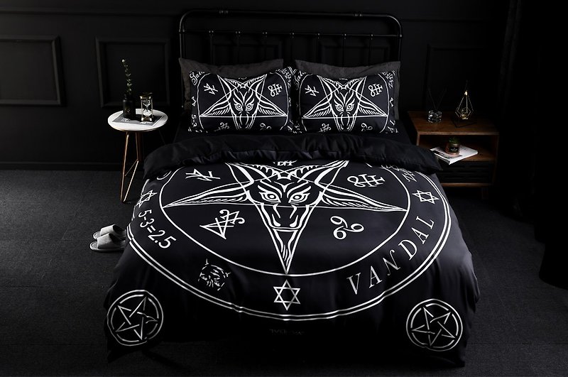 VANDAL Satanism床包組(雙人/單人) - 寢具/床單/被套 - 聚酯纖維 黑色