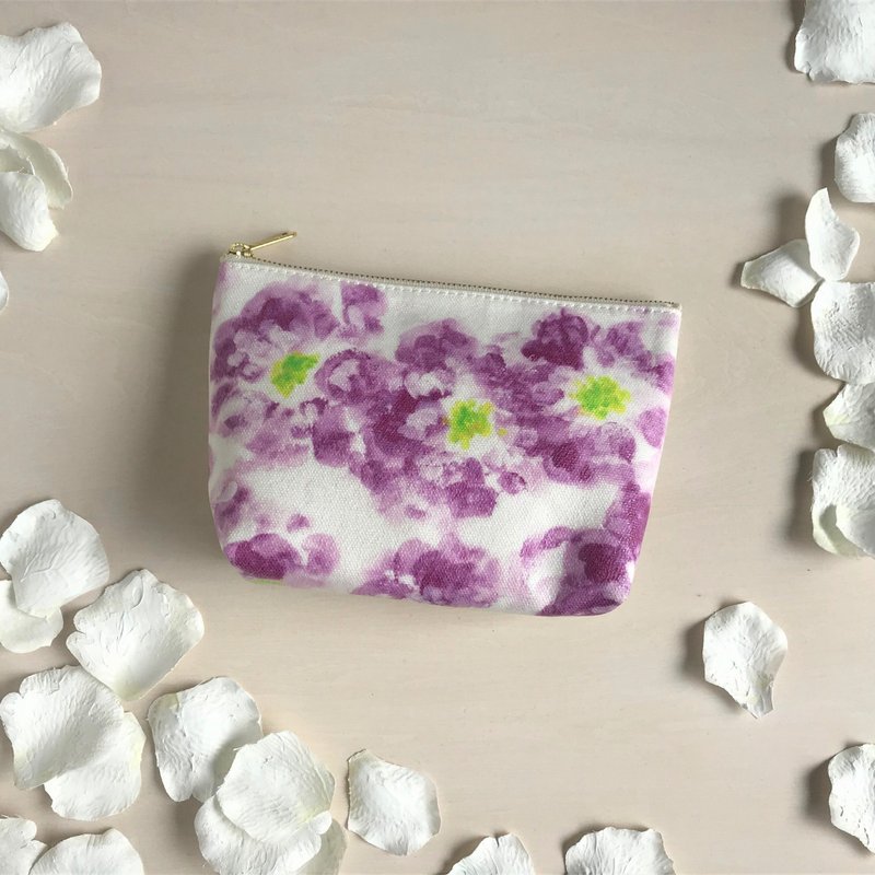 NEW Bloom Flower Gusseted Pouch Flower lover Pattern Purple - กระเป๋าเครื่องสำอาง - ผ้าฝ้าย/ผ้าลินิน สีม่วง