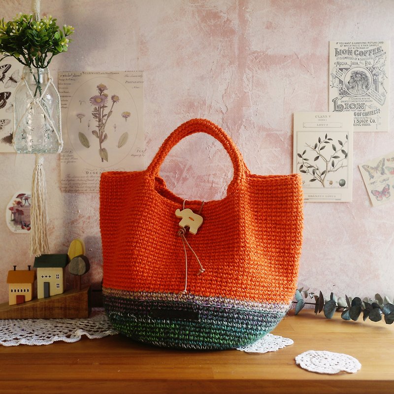 [Ready stock] Handmade handwoven/jute Linen woven bag/shopping bag/handbag/ Linen bag - Handbags & Totes - Cotton & Hemp Orange