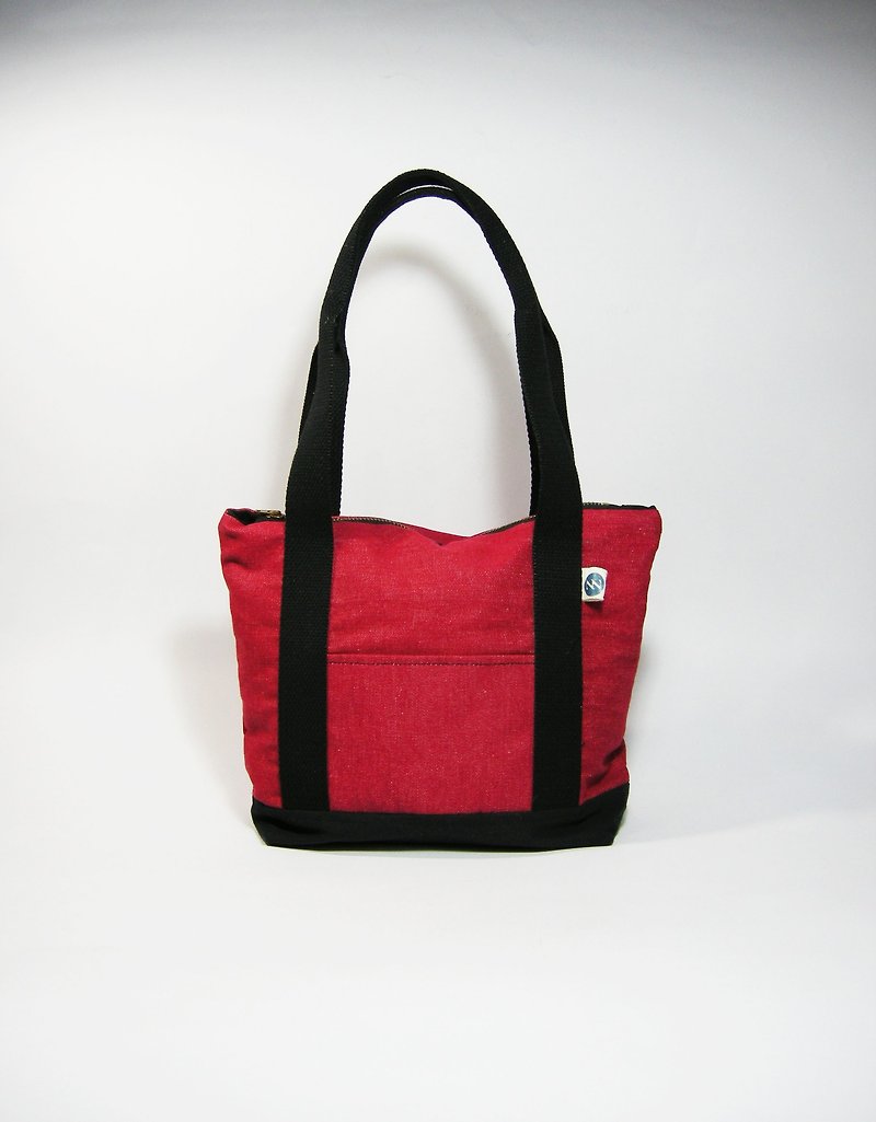 Lightweight zipper tote bag (canvas) __made as zuo zuo hand zipper tote bag - กระเป๋าแมสเซนเจอร์ - ผ้าฝ้าย/ผ้าลินิน สีแดง