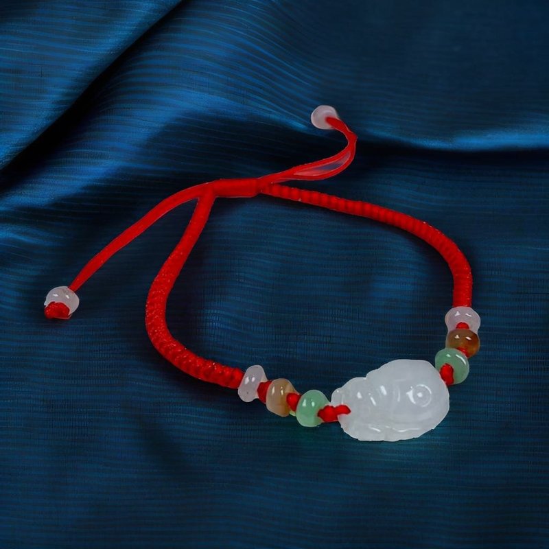 冰種白翡翡翠瓢蟲編織手鍊 | 天然緬甸玉A貨翡翠| 送禮 - 手鍊/手環 - 玉石 白色