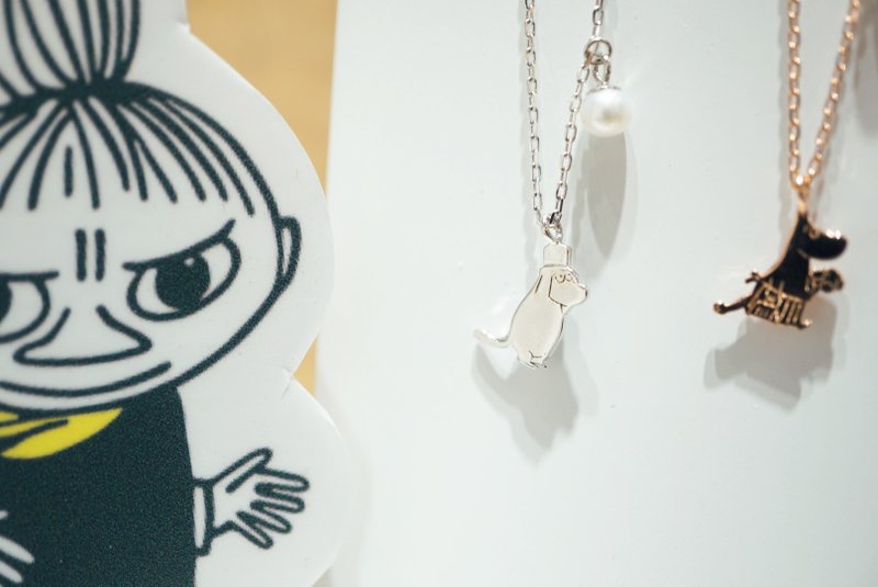 【Moomin】Moominpapa 姆明爸爸珍珠純銀項鏈 - 項鍊 - 純銀 白色