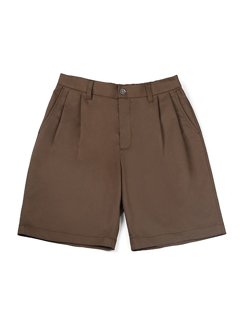 GIGASANSE Brown Casual Shorts Textured Twill Cropped Pants