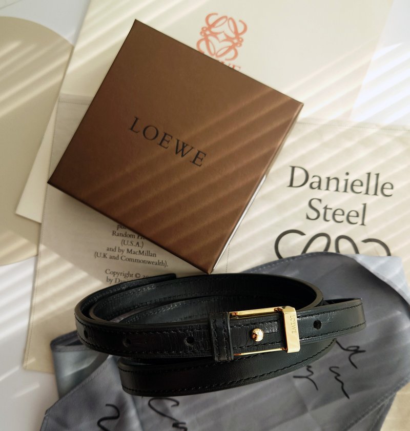 Second-hand beauty comes with box Loewe out-of-print black gold leather logo vintage belt belt - Belts - Genuine Leather Black