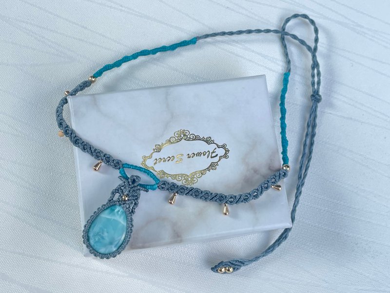 *220755 Macrame 海紋石 編織 頸鍊 - 項鍊 - 半寶石 灰色