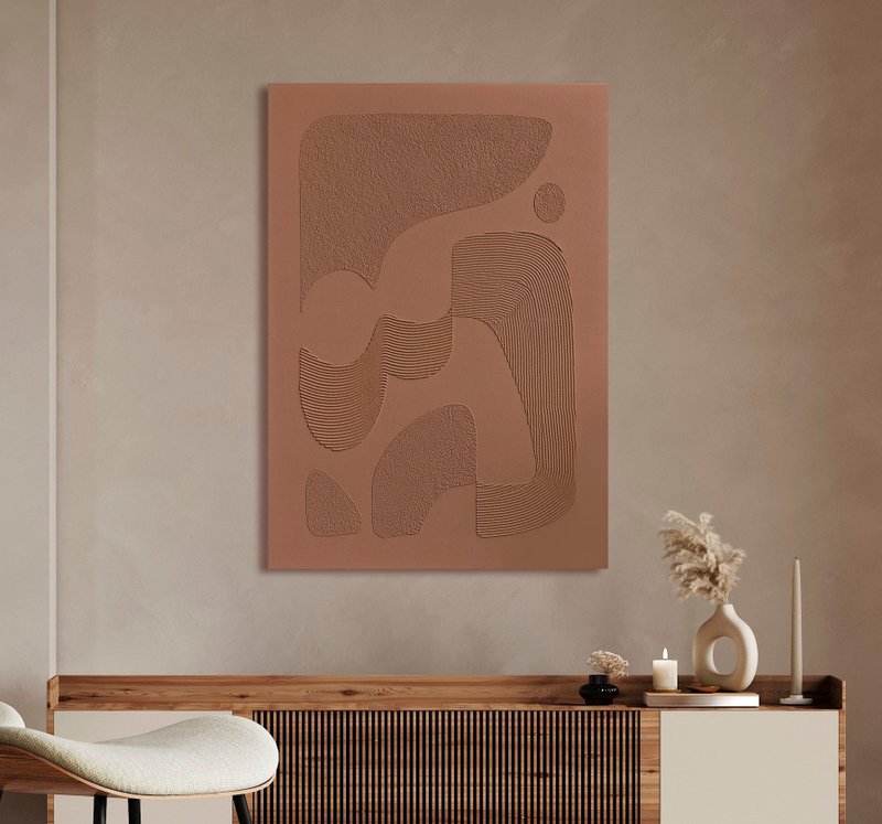 Textured wall art | Textured art | Texture art | Texture painting | Red bay - 壁貼/牆壁裝飾 - 棉．麻 紅色