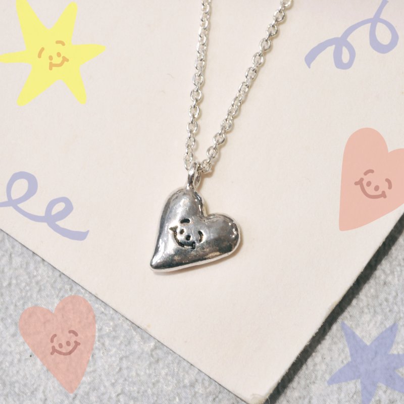 Er Mao Silver x Flesh Character- [Love Smiley Face-Necklace] - สร้อยคอ - เงินแท้ สีเงิน