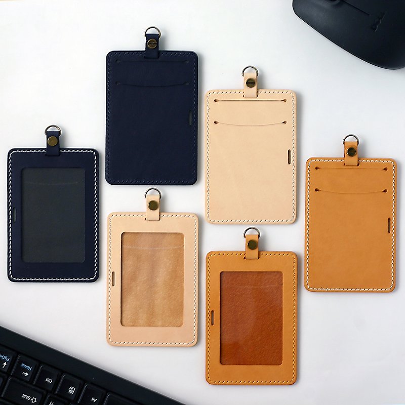 Vertical or horizontal retractable identification card holder / Ticket holder - ID & Badge Holders - Genuine Leather 