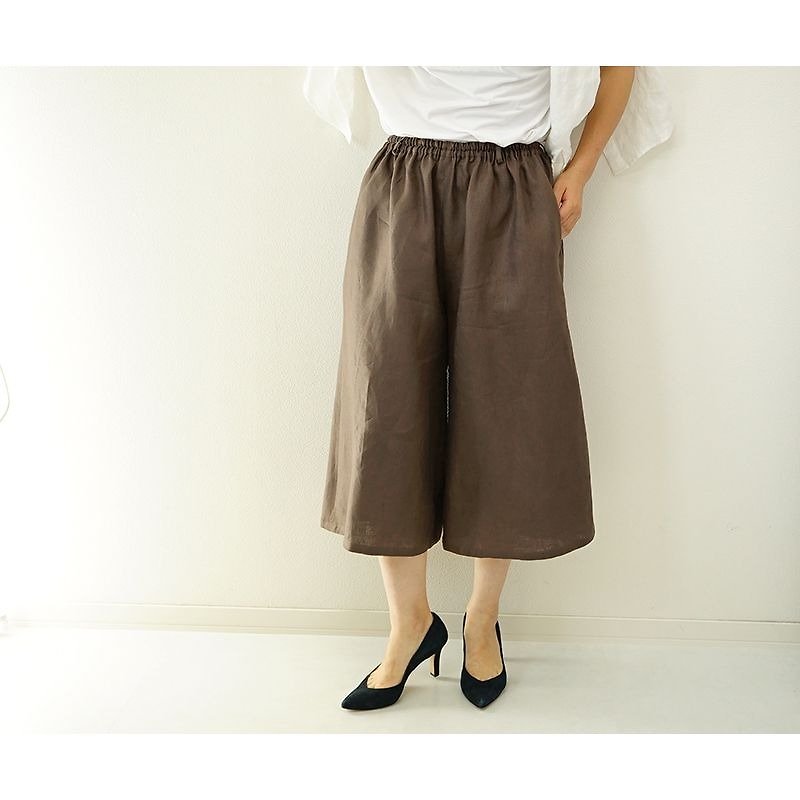 [Wafu] Belgian linen 100% Wide pants / Vandyke Brown bo6-8 - Women's Pants - Cotton & Hemp Brown