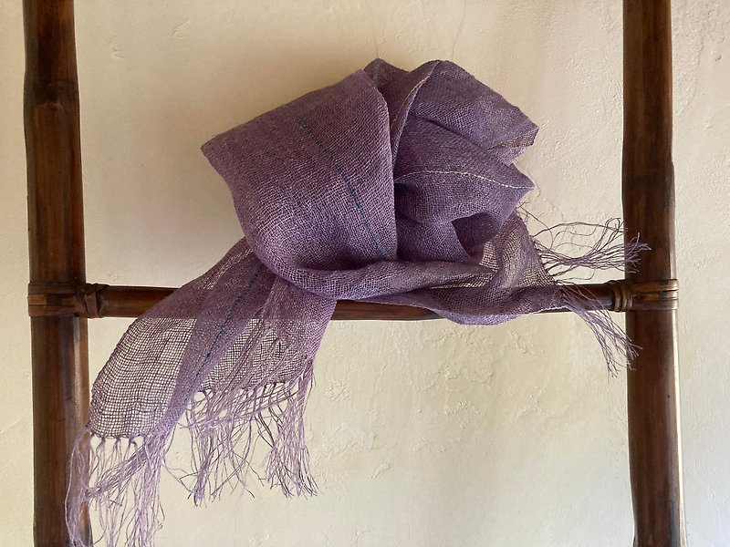 手織りヘンプストールI - 絲巾 - 棉．麻 紫色