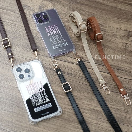 Functime風時．客製化美型載具條碼手機殼 【Functime】 皮革薄款伸縮手機長背帶掛繩