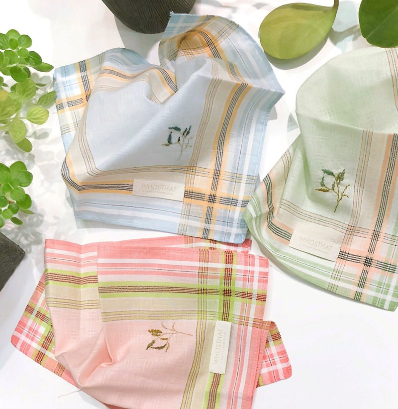 seasonal sale Hand embroidery pure color cotton handkerchief - Handkerchiefs & Pocket Squares - Cotton & Hemp Multicolor