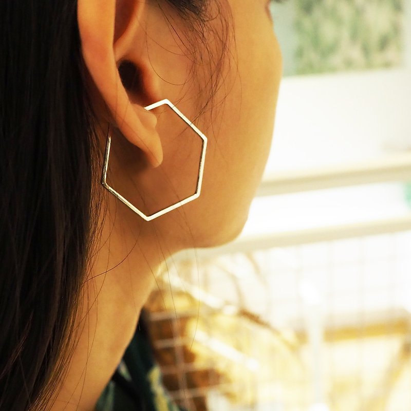 hexagon earring - Earrings & Clip-ons - Silver Silver