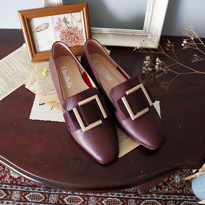 【Afternoon tea】soft loafer shoes - Wine red - Women's Leather Shoes - Genuine Leather Red