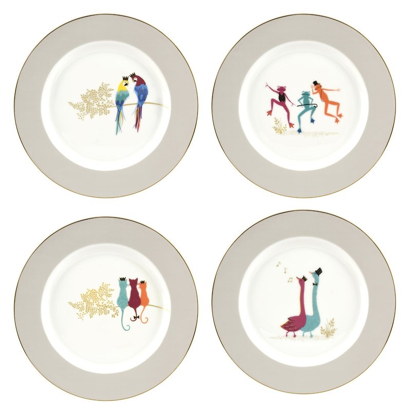 Sara Miller London Piccadilly Collection Cake Plates Set of 4 - Plates & Trays - Porcelain White