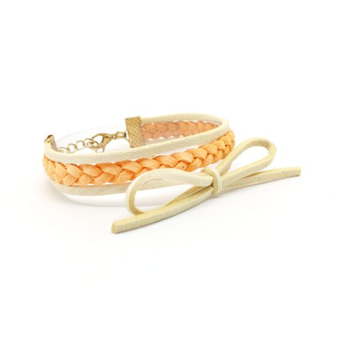 Anne Handmade Bracelets 安妮手作飾品 手工製作 簡約個性 多層次 混色 編織手環 淡金色系列-嫩橘 限量