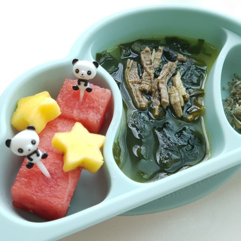 Korea【Mother's Corn】 Silicone Plate with Cloud Separation (Lake Green) - Children's Tablewear - Other Materials 