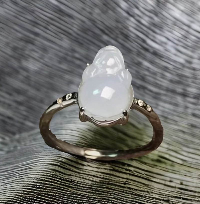 [Lucky Beast] Ice Jadeite Pixiu Ring 925 Sterling Silver | Natural Burmese Jadeite A - แหวนทั่วไป - หยก ขาว