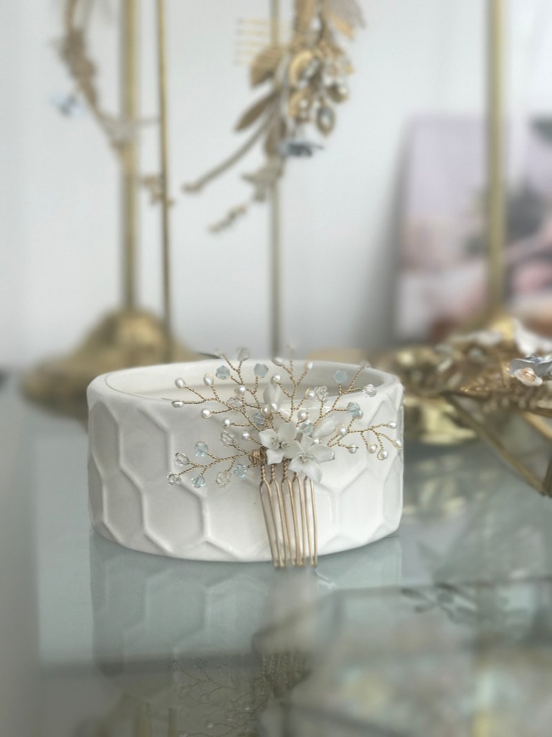 Swarovski 水晶clay flower小髮梳 - 髮夾/髮圈 - 寶石 藍色