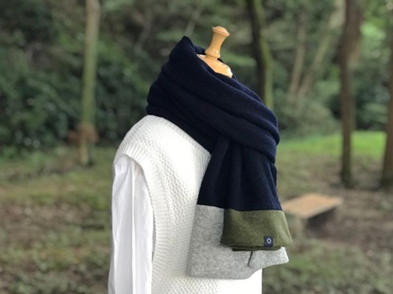 Pinkoi Proxy Purchase - Wrap yourself in warmth. Pure cashmere fluffy scarf [KUMI-IRO] Navy/Large gray/Olive - Scarves - Cotton & Hemp 