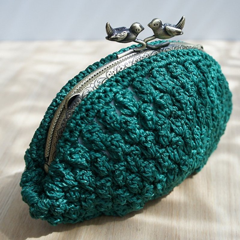 Ba-ba handmade   Popcorn crochet pouch   No.C983 - กระเป๋าเครื่องสำอาง - วัสดุอื่นๆ สีเขียว