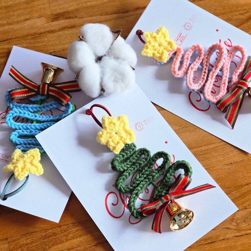 Bell Yarn Christmas Tree Blessing Card Handmade Crocheted Christmas Tree Christmas Tree Ornament With Blessing Card - Charms - Cotton & Hemp 