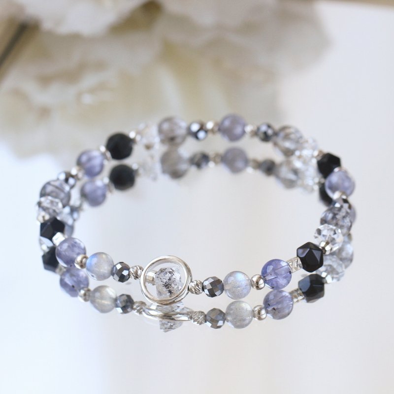 Herkimont cordierite labradorite black hair crystal relieves stress, purifies energy and avoids evil sterling silver crystal bracelet - สร้อยข้อมือ - คริสตัล สีดำ