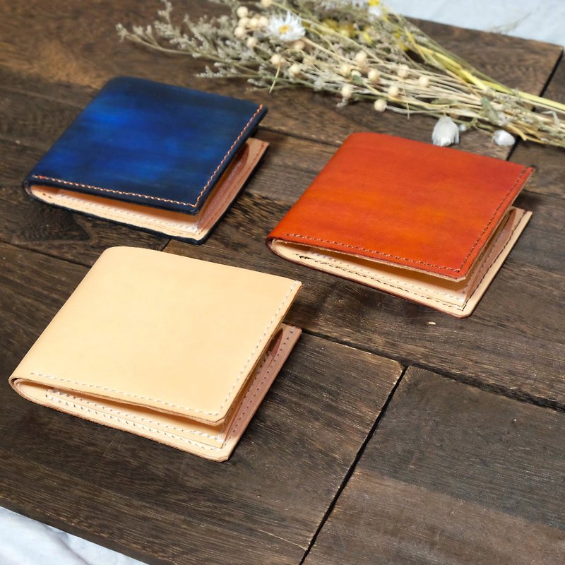 Hand-dyed homemade oil leather bi-fold wallet - กระเป๋าสตางค์ - หนังแท้ 