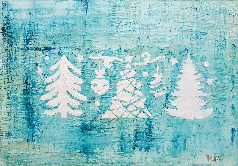 Christmas Pine Tree Painting Travel National Park Denali Original Art Alaska - 海報/掛畫/掛布 - 其他材質 藍色