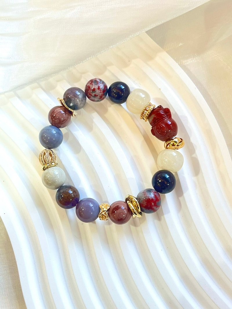 Customized crystal mineral bracelet lucky cat design Alxa cinnabar raw mineral agate - Bracelets - Stone 