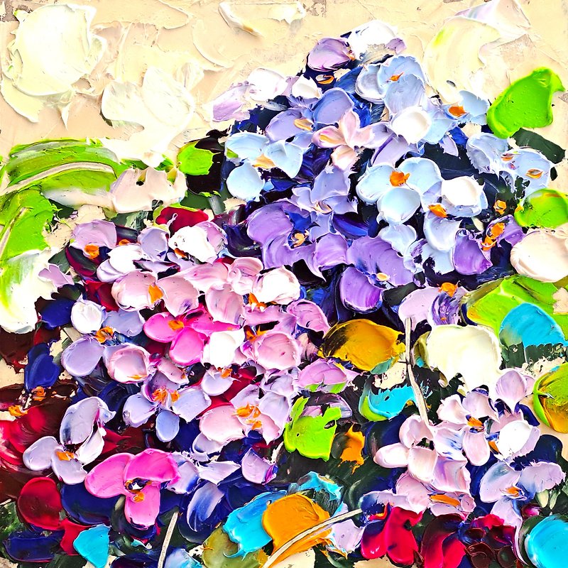 Hydrangea Painting Flowers Original Art Floral Impasto Oil Painting Small Art - Posters - Other Materials Multicolor