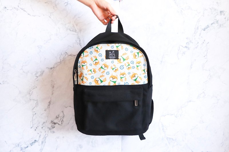 After backpack - Shiba Inu print - กระเป๋าเป้สะพายหลัง - ผ้าฝ้าย/ผ้าลินิน สีเหลือง