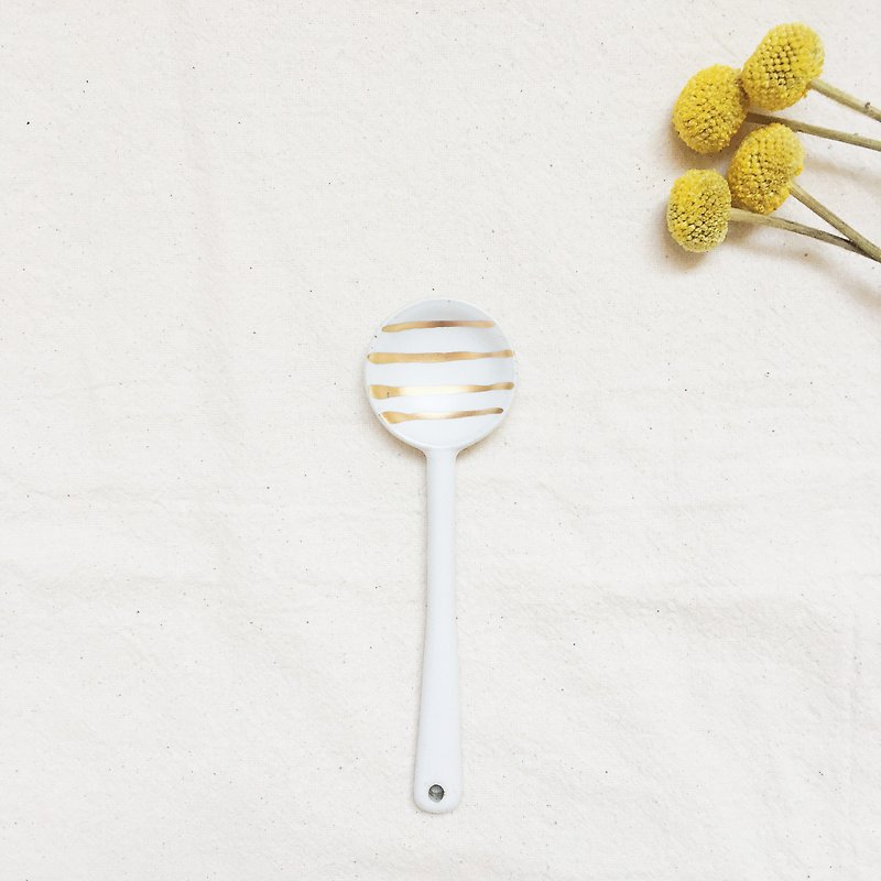簡約金色全釉條紋陶瓷勺子 - 刀/叉/湯匙/餐具組 - 瓷 金色