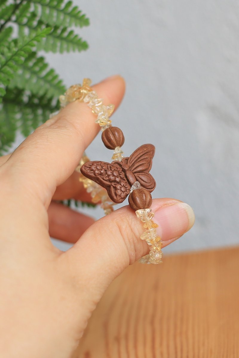 Yiranzhi Fragrance Products | Fugua Fragrance Beads Butterfly Natural Citrine Stone| Lucky Bracelet - สร้อยข้อมือ - พืช/ดอกไม้ 