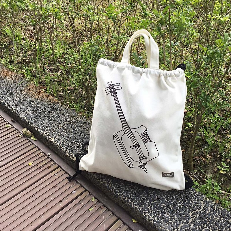 WD Musical Instrument Cotton Backpack-Gehu Spot + Pre-Order - Drawstring Bags - Cotton & Hemp White