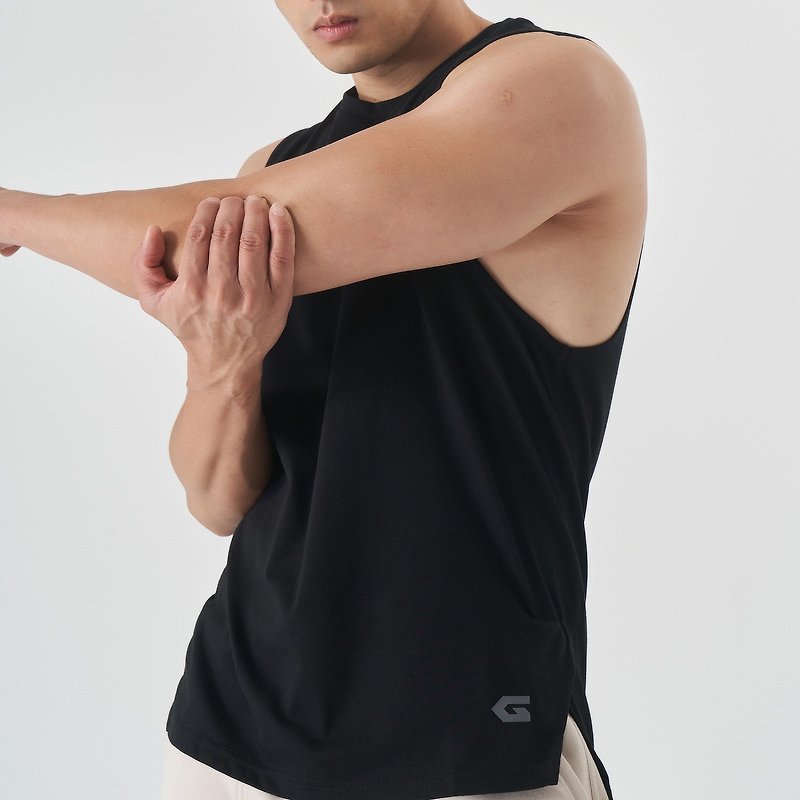 Power sports Vest (Black) - ชุดกีฬาผู้ชาย - เส้นใยสังเคราะห์ สีดำ