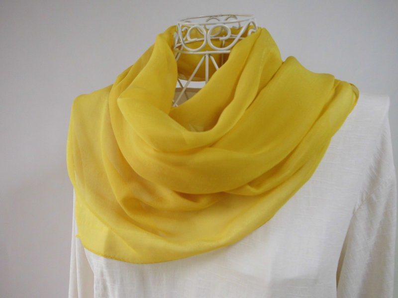 Plant dyeing · silk · chiffon · marigold dyeing · vertical line - Knit Scarves & Wraps - Silk Yellow